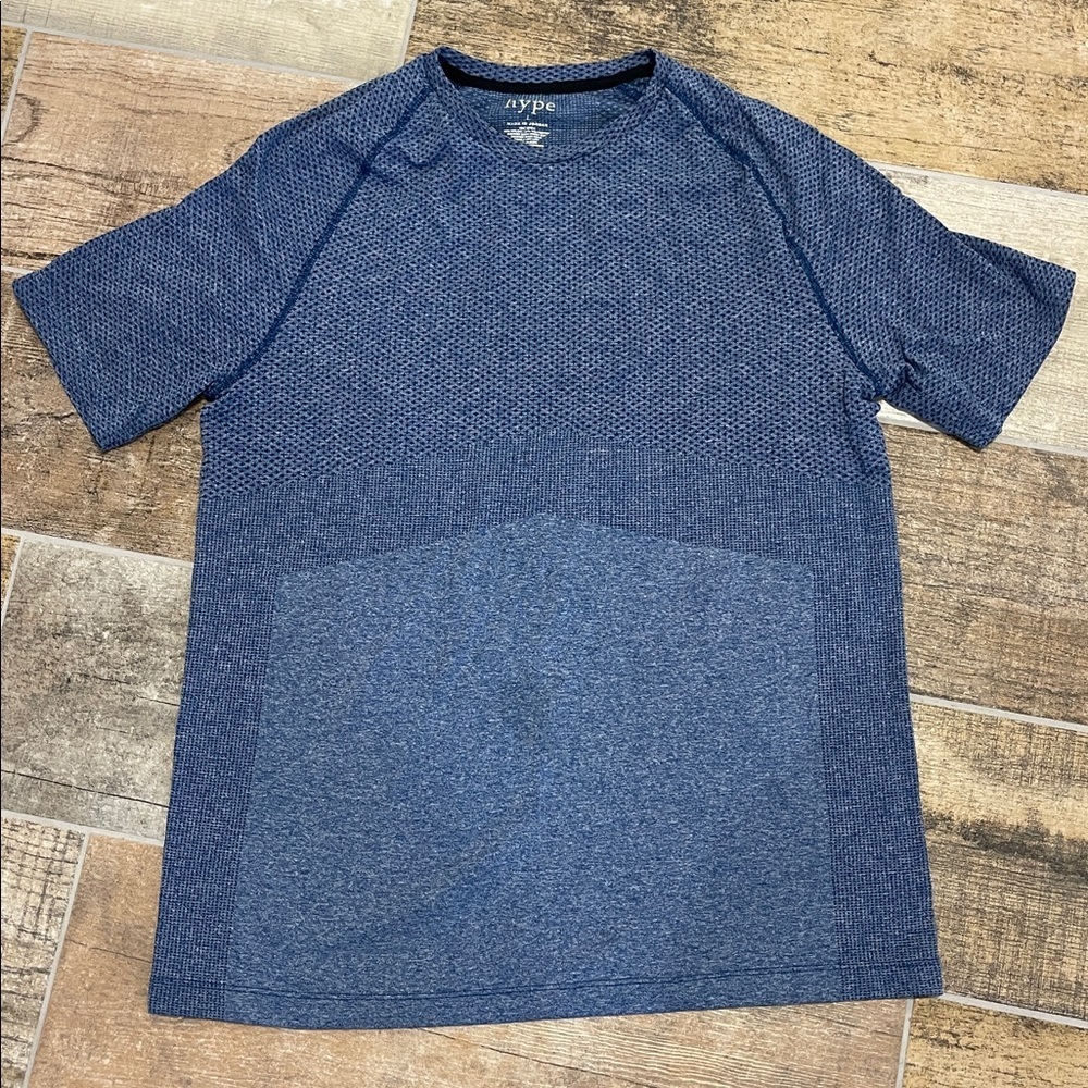 Hype Blue Mens Seamless Workout Textured Tee T-Shirt Crew Neck Large L Stretch